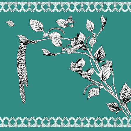 Vintage Monochrome Background with Birch Twigs  Vector Design element.のイラスト素材