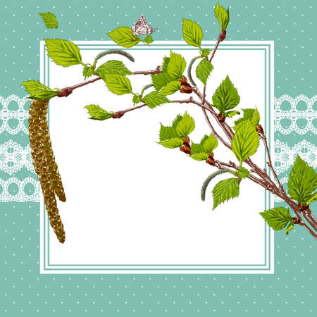 Vintage Card with Birch Twigs Vector Design element. Nature Backgoundのイラスト素材