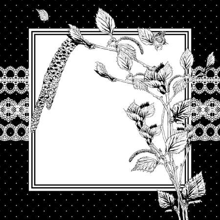 Vintage Monochrome Background with Birch Twigs  Vector Design element.のイラスト素材
