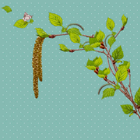 Vintage Card with Birch Twigs Vector Design element. Nature Backgoundのイラスト素材
