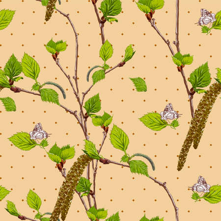 Seamless background with birch branches Vector illustrationのイラスト素材