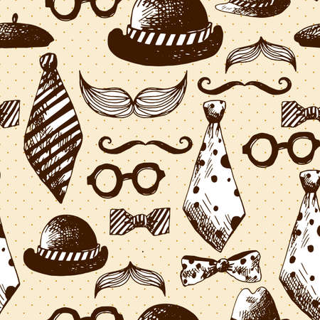 Hand Drawn Hipster Seamless Background in Vintage styleのイラスト素材