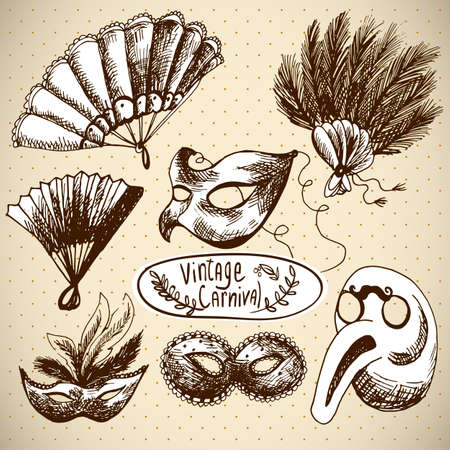 Hand Drawn Carnival Design Elements in Vintage styleのイラスト素材