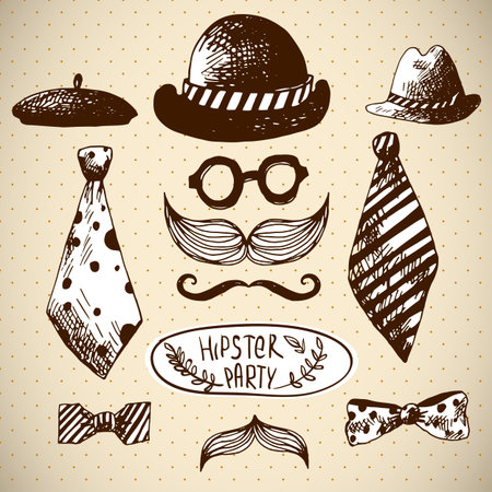 Hand Drawn Hipster Design Elements in Vintage styleのイラスト素材
