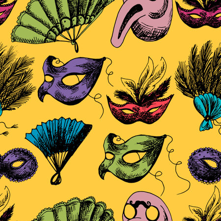 Hand Drawn Carnival Seamless Background in Vintage styleのイラスト素材