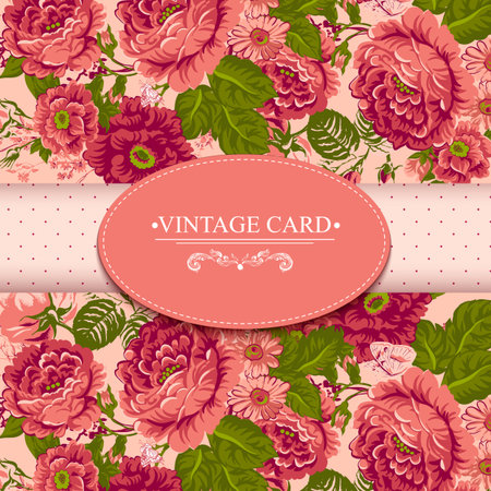 Elegance Vintage Floral Card with Rosesのイラスト素材