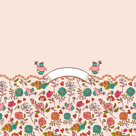 Seamless background with roses and birdsのイラスト素材