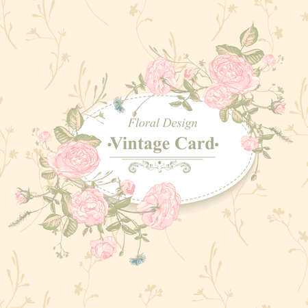 Vector floral greeting card with blossom rosesのイラスト素材