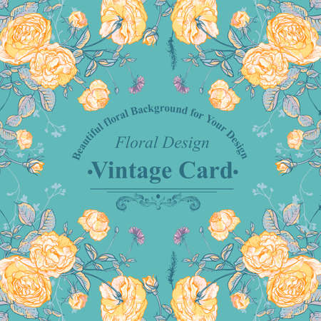 Vector floral greeting card with blossom rosesのイラスト素材