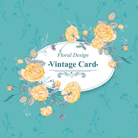 Vector floral greeting card with blossom rosesのイラスト素材