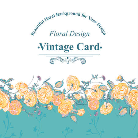 Seamless Border of blossom roses. Vector floral greeting card, spring background for wedding, birthday or invitation designのイラスト素材