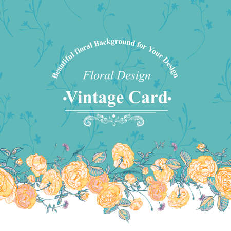 Seamless Border of blossom roses. Vector floral greeting card, spring background for wedding, birthday or invitation designのイラスト素材