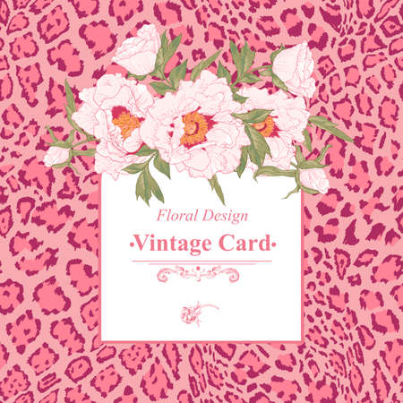 Vintage greeting card with blooming flowers のイラスト素材