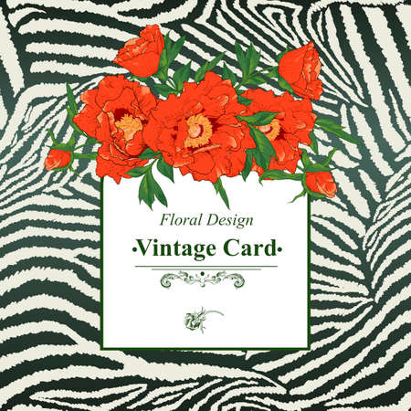 Vintage greeting card with blooming flowers のイラスト素材