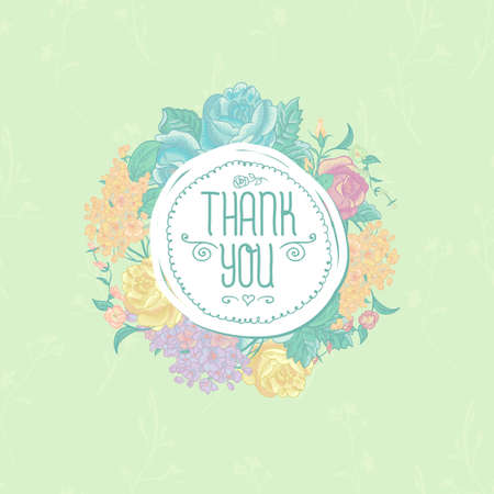 Vintage greeting card with flowers  Thank you のイラスト素材