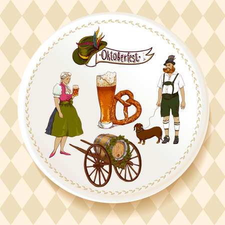Oktoberfest Beer Set on a white plateのイラスト素材