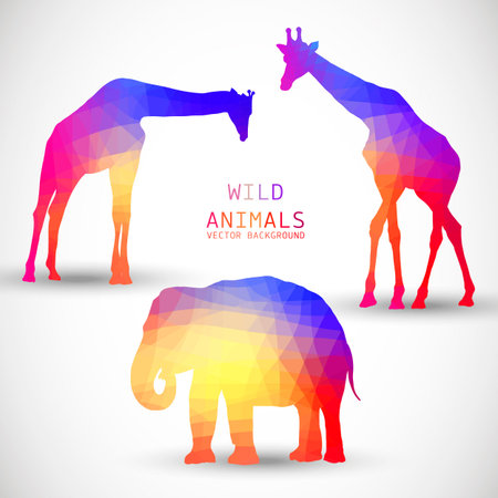 Geometric silhouettes animals Elephant Giraffeのイラスト素材