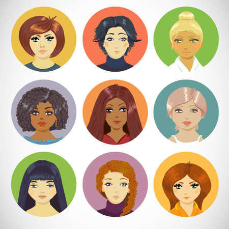 Set of Circle Female Iconsのイラスト素材