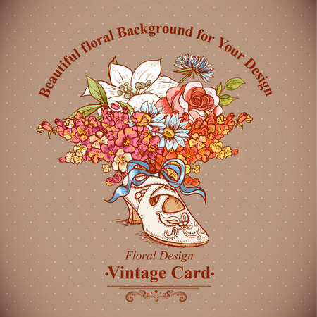 Vintage Background with Flowers and Shoesのイラスト素材