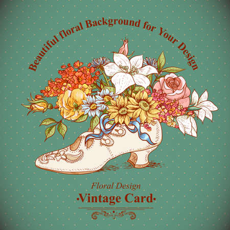 Vintage Background with Flowers and Shoesのイラスト素材