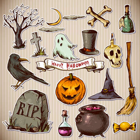 Set of Doodles Design Halloween Elementsのイラスト素材