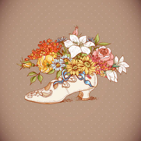 Vintage Background with Flowers and Shoesのイラスト素材