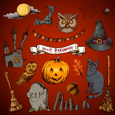 Set of Doodles Design Halloween Elementsのイラスト素材