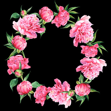 Pink watercolor peonies vintage greeting cardの写真素材