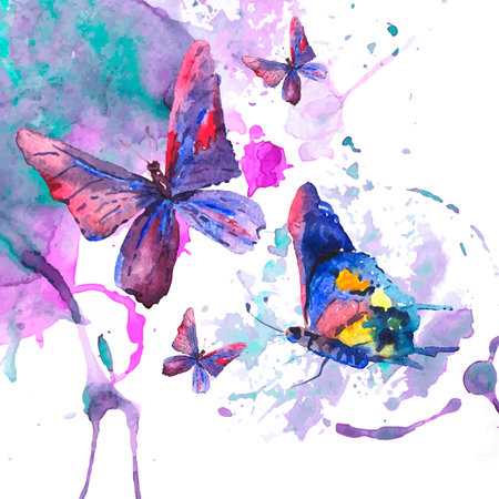 Abstract watercolor background with butterfliesのイラスト素材