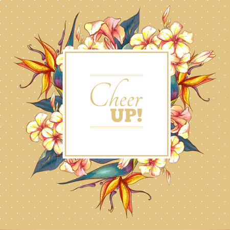 Floral Vintage Card with Exotic Flowersのイラスト素材