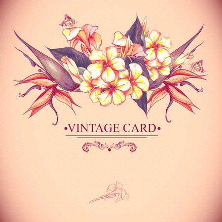 Floral Vintage Card with Exotic Flowersのイラスト素材
