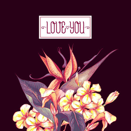Floral Vintage Card with Exotic Flowersのイラスト素材