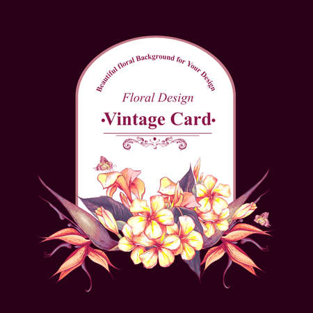 Floral Vintage Card with Exotic Flowersのイラスト素材