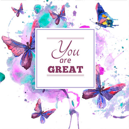 Abstract watercolor background with butterfliesのイラスト素材