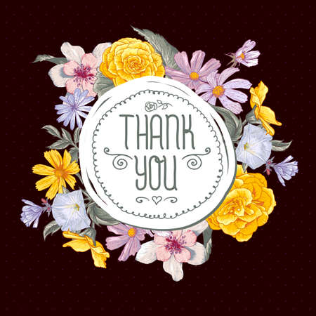 Vintage Greeting Card with Blooming Flowersのイラスト素材