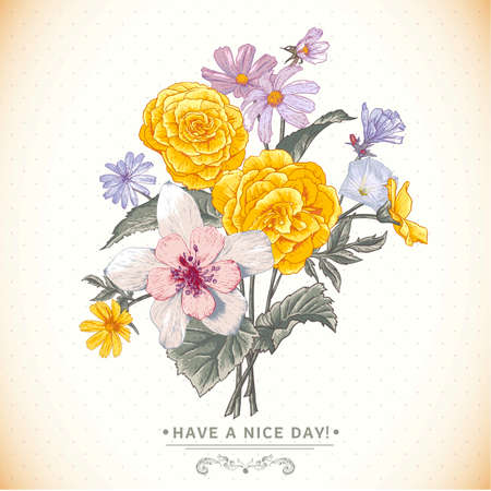Vintage floral bouquet, botanical greeting cardのイラスト素材