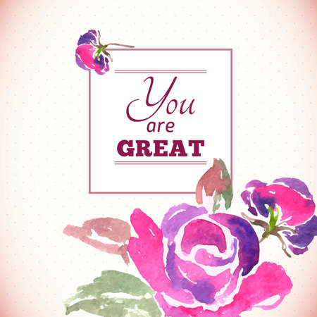 Colorful Watercolor Rose Floral Greeting Cardのイラスト素材