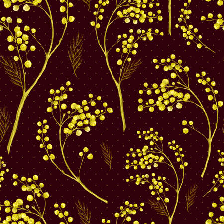 Seamless Spring Pattern with Sprig of Mimosa.のイラスト素材