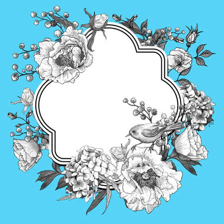 Gentle Spring Floral Bouquet with Birdsのイラスト素材