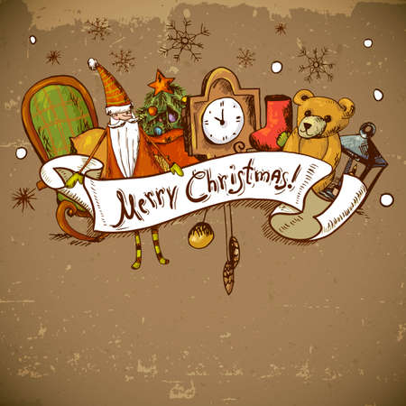 Hand-drawn New Year and Christmas Greeting Cardのイラスト素材