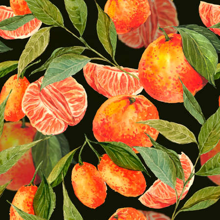 Seamless Watercolor background with orangesの写真素材