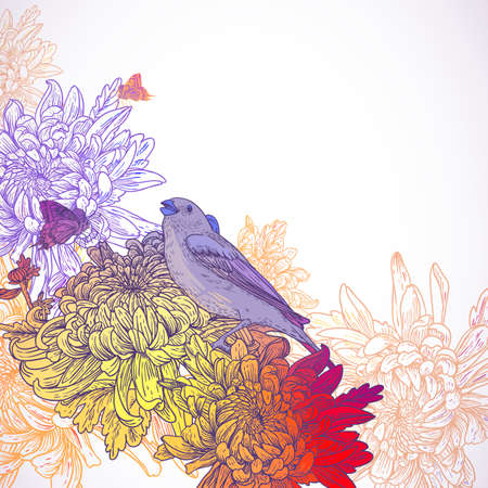 Floral Greeting Card with Birdsのイラスト素材
