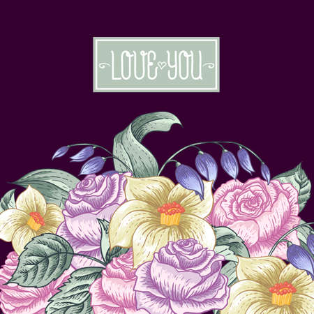 Vintage floral bouquet, botanical greeting cardのイラスト素材