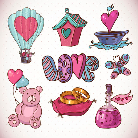 Doodle cartoon love collectionのイラスト素材
