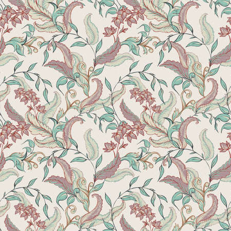 Vintage hand drawn baroque seamless pattern with swirls, flowers, vector illustrationのイラスト素材