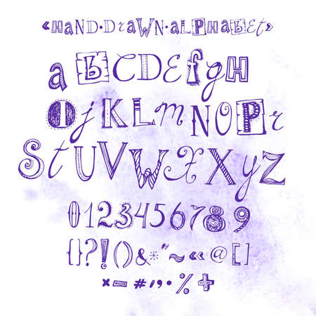 Dark Blue Vector Alphabet, Hand Drawn Font, Letters illustrationのイラスト素材