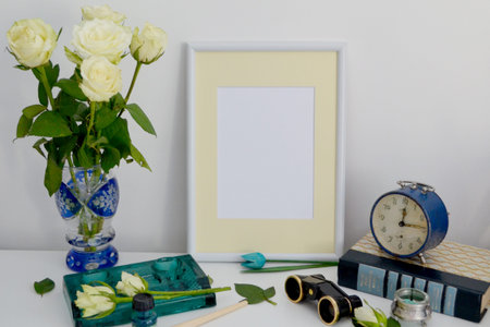 Natural vintage mock up, white paper frame. Spring mock up on white background with natural style...