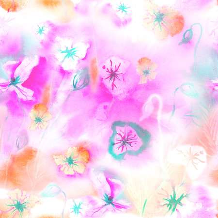 Spring seamless pattern with watercolor flowersの写真素材