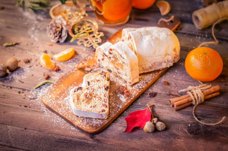 Christmas Cake, Slices of Stollen with Raisinsの写真素材
