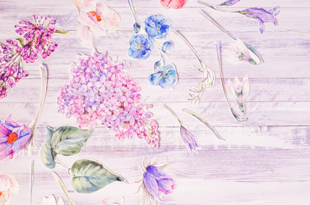 Spring Decoration with Watercolor Flowers